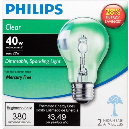 Philips EcoVantage 29 W A19 A-Line Halogen Bulb 380 lm Soft White 2PK 410506